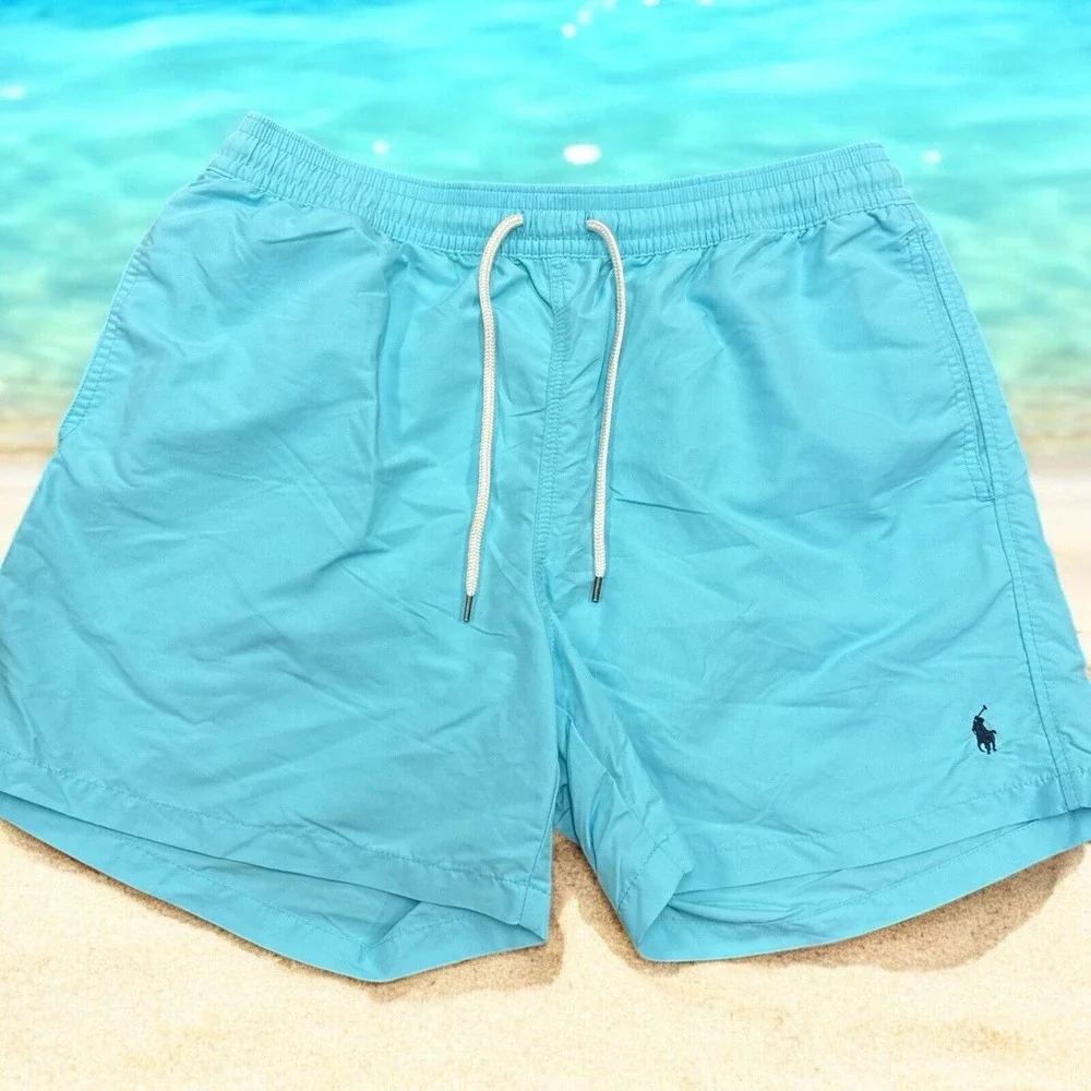 🔥Polo‎ Ralph 🔥Lauren Xl-T Aqua Blue Mens Drawstring Swimtrunks Short Big Tall